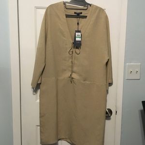 Tommy Hilfiger Saharan Safari Tan Linen Blend knee length dress size L w/pockets